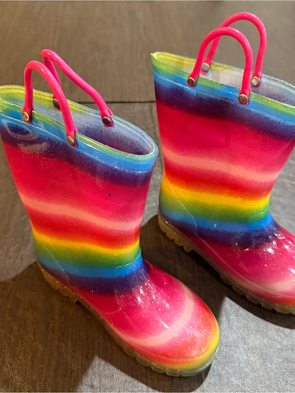 Kids Rainbow Stripe Waterproof Rain Boots - Pink Sz 1